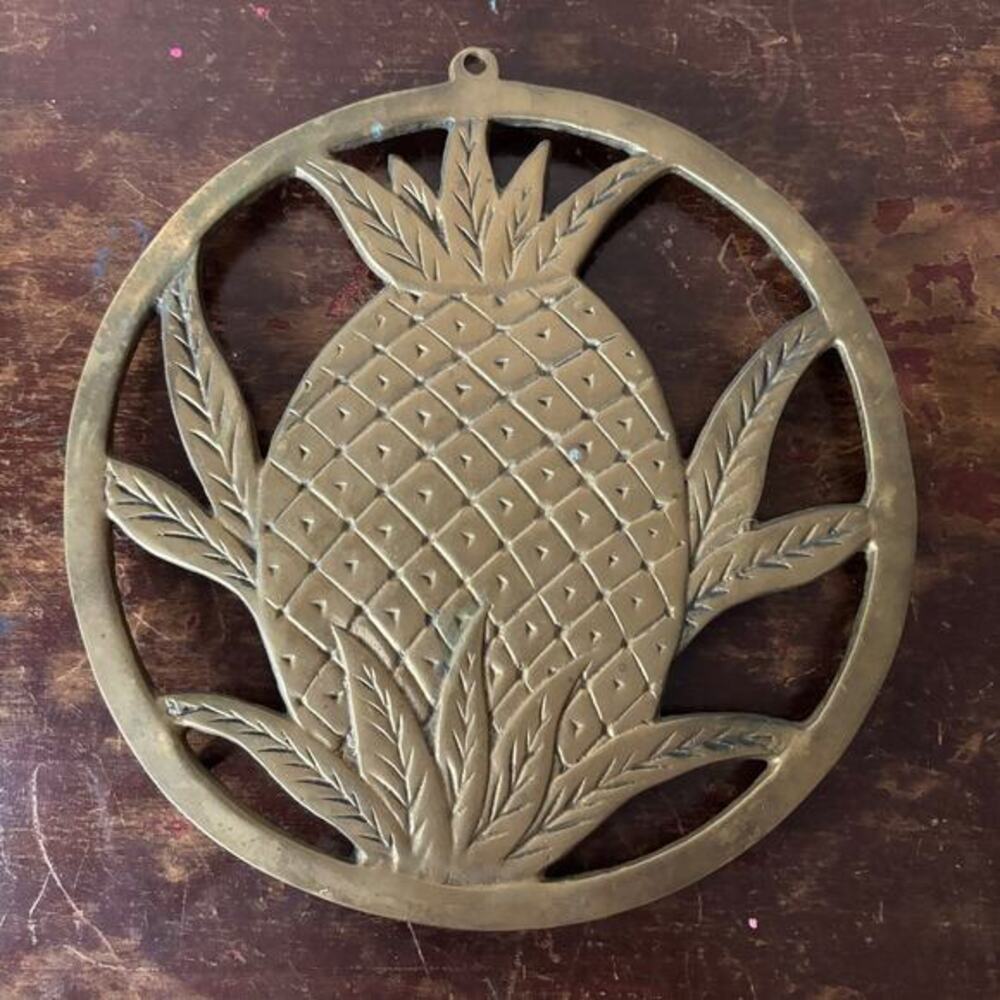 Vintage Brass Pineapple Trivet / Hot Plate